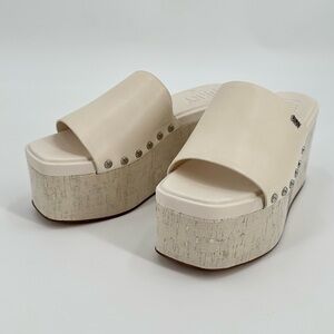 DKNY Alvy Studded Square Toe Platform Wedge Slip On Leather Slides Size 7M